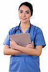 Stock image of female health care worker over white background