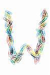 Letter W formed with colorful paperclips