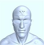 white man with letter x on his forehead - 3d illustration