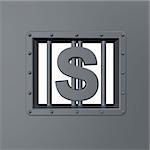 riveted steel prison window with dollar symbol - 3d illustration