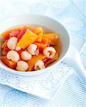 Natural and healthy Chinese dessert, cooked papaya with longan.