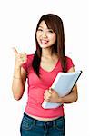 Female student thumbs up with great smile.