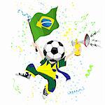 Brazilian Soccer Fan with Ball Head. Editable Vector Illustration