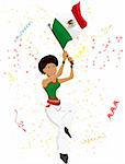 Black Girl Mexico Soccer Fan with flag. Editable Vector Illustration