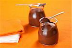 delicious homemade dessert chocolate mousse in glass jar