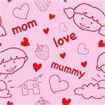 Mother's Day seamless pattern with childish drawings & hearts