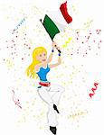Italy Soccer Fan with flag. Editable Vector Illustration