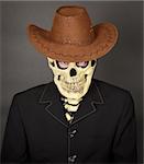 The man - a skeleton in a leather cowboy hat