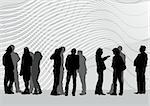 Vector drawing of people on street. Silhouettes of peopl5 on street