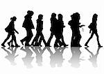 Vector drawing of pedestrians on the street. Silhouettes of people