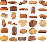 Collection of various bread . Isolated over white background .