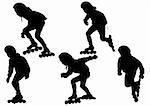 Vector drawing boys athletes on skates. Silhouette on white background