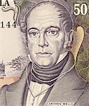 Andres Bello (1781-1865) on 50 Bolivares 1995 Banknote from Venezuela. Venezuelan  humanist, philosopher, educator, poet, lawmaker and philologist, whose political and literary works constitute an important part of Spanish American culture.