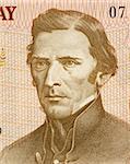 Jose Gervasio Artigas (1764-1850) on 5 Nuevos Pesos 1975  Banknote from Uruguay. National hero of Uruguay.