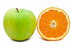 Green apple and orange