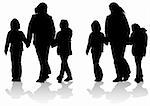 Vector drawing of mothers with children. Silhouettes on white background