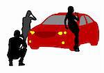 Vector image of photographer and girl model in cars