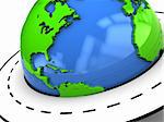 abstract 3d illustration of earth globe closeup with road around it