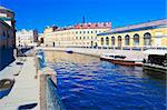 Blue water of a canal in Saint Petersburg, Russia, spring