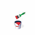 Bucket with a paint and a green brush on a white background.vector