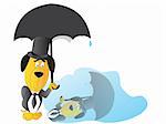 Comic illustration of a dog with umbrella after rain