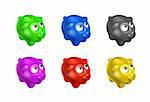 An image of six different colored pig