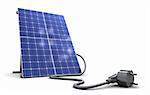 3d illustrationof solar panel with power cord, over white background