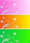 Set of three colourful bright floral banners