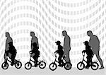 Vector graphic kids on a bicycle. Silhouette of people