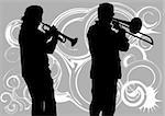 Vector drawing music jazz orchestra. Artists on stage