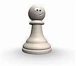 white chess pawn with comic face - 3d illustration