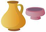 illustration drawing of jar and flagon in a white background