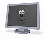 monitor with funny face on white background - 3d illustration