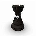 black chess rook with comic face - 3d illustration