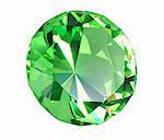 Singe green crystal diamond. Close-up. Isolated on white background.. Studio photography.