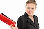 businesswoman with purse  on a white background