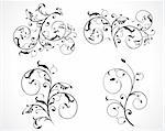 abstract black and white curved floral designs set vector illustration