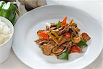 typical chinese dish,fresh beef stir fried with pepperrs bamboo sprout and mushrooms