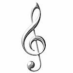 3d silver Treble Clef isolated in white