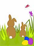 vector eps illustration of a rabbit and easter eggs on a floral background