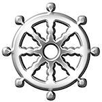 3d silver Buddhism symbol Wheel of Dharma isolated in white