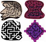 Set of four beginner-level mazes (ages 3-6) in layers. Shapes and details inspired from African and Native American sculptures. EPS version can be scaled or modified without loss of detail.