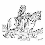 The Prioress from The Canterbury Tales by Geoffrey Chaucer - Woodcut from the Caxton's Edition of 1485