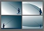 various backgrounds - silhouette of a fisherman