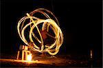 Man performing with fire on beach at night