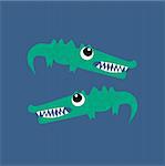 two crocodiles on blue background