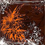 Retro grunge floral background on brown background. Vector