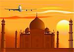 Vector Taj Mahal, sunset, jet. Used gradients and blends.