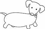 Black and white illustration of a overweight Dachshund