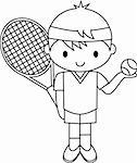 Black and White Illustration a Tennis player boy